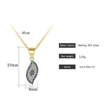 Load image into Gallery viewer, Blue and White Stones Eye-Shaped Evil Eye Silver Necklaces - NecklaceSilver