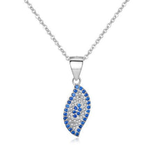 Load image into Gallery viewer, Blue and White Stones Eye-Shaped Evil Eye Silver Necklaces - NecklaceSilver