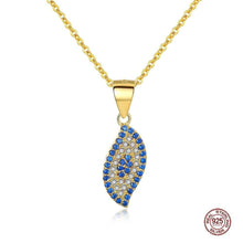Load image into Gallery viewer, Blue and White Stones Eye-Shaped Evil Eye Silver Necklaces - NecklaceGold