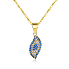Load image into Gallery viewer, Blue and White Stones Eye-Shaped Evil Eye Silver Necklaces - NecklaceGold