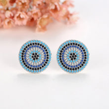 Load image into Gallery viewer, Blue, Black and White Stone Evil Eye Silver Cluster Earrings - Earrings