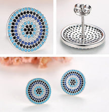Load image into Gallery viewer, Blue, Black and White Stone Evil Eye Silver Cluster Earrings - Earrings
