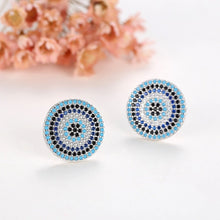 Load image into Gallery viewer, Blue, Black and White Stone Evil Eye Silver Cluster Earrings - Earrings
