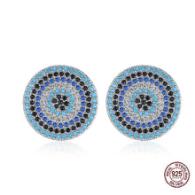 Load image into Gallery viewer, Blue, Black and White Stone Evil Eye Silver Cluster Earrings - Earrings
