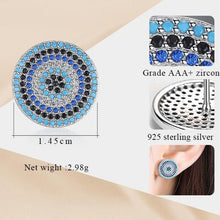 Load image into Gallery viewer, Blue, Black and White Stone Evil Eye Silver Cluster Earrings - Earrings