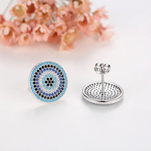 Load image into Gallery viewer, Blue, Black and White Stone Evil Eye Silver Cluster Earrings - Earrings