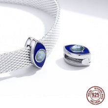Load image into Gallery viewer, Blue Enamel and Transparent Stone Evil Eye Silver Charm Bead - Charm Bead