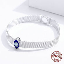 Load image into Gallery viewer, Blue Enamel and Transparent Stone Evil Eye Silver Charm Bead - Charm Bead