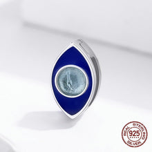 Load image into Gallery viewer, Blue Enamel and Transparent Stone Evil Eye Silver Charm Bead - Charm Bead