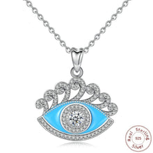 Load image into Gallery viewer, Blue Enamel and White Stone Evil Eye Silver Pendant and Necklace - NecklaceOnly Pendant