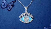 Load image into Gallery viewer, Blue Enamel and White Stone Evil Eye Silver Pendant and Necklace - NecklacePendant and Chain