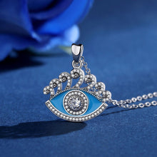 Load image into Gallery viewer, Blue Enamel and White Stone Evil Eye Silver Pendant and Necklace - NecklacePendant and Chain
