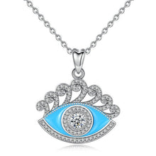 Load image into Gallery viewer, Blue Enamel and White Stone Evil Eye Silver Pendant and Necklace - NecklacePendant and Chain