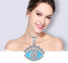 Load image into Gallery viewer, Blue Enamel and White Stone Evil Eye Silver Pendant and Necklace - NecklacePendant and Chain