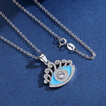 Load image into Gallery viewer, Blue Enamel and White Stone Evil Eye Silver Pendant and Necklace - NecklacePendant and Chain