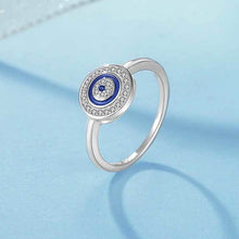 Load image into Gallery viewer, Blue Enamel and White Stone Evil Eye Silver Ring - Ring7