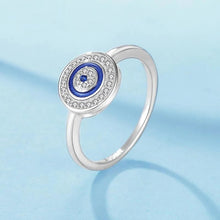 Load image into Gallery viewer, Blue Enamel and White Stone Evil Eye Silver Ring - Ring7