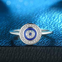 Load image into Gallery viewer, Blue Enamel and White Stone Evil Eye Silver Ring - Ring7