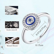 Load image into Gallery viewer, Blue Enamel and White Stone Evil Eye Silver Ring - Ring7