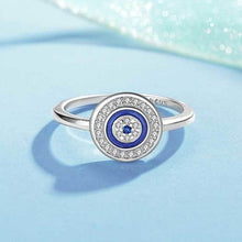 Load image into Gallery viewer, Blue Enamel and White Stone Evil Eye Silver Ring - Ring7