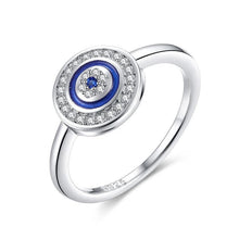 Load image into Gallery viewer, Blue Enamel and White Stone Evil Eye Silver Ring - Ring7