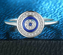 Load image into Gallery viewer, Blue Enamel and White Stone Evil Eye Silver Ring - Ring7