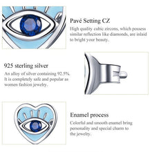 Load image into Gallery viewer, Blue Heart Evil Eye Silver Earrings - Earrings