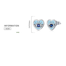 Load image into Gallery viewer, Blue Heart Evil Eye Silver Earrings - Earrings