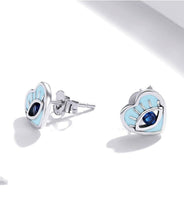Load image into Gallery viewer, Blue Heart Evil Eye Silver Earrings - Earrings