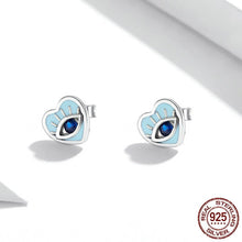 Load image into Gallery viewer, Blue Heart Evil Eye Silver Earrings - Earrings