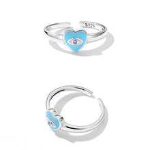 Load image into Gallery viewer, Blue Heart Evil Eye Silver Ring - Ring