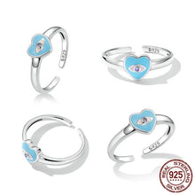 Load image into Gallery viewer, Blue Heart Evil Eye Silver Ring - Ring