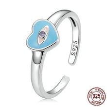 Load image into Gallery viewer, Blue Heart Evil Eye Silver Ring - Ring
