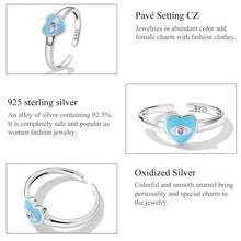 Load image into Gallery viewer, Blue Heart Evil Eye Silver Ring - Ring