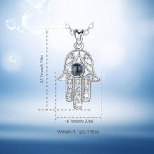 Load image into Gallery viewer, Blue Stone Evil Eye Design Hamsa Hand Silver Necklace - Necklace