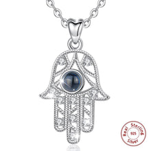 Load image into Gallery viewer, Blue Stone Evil Eye Design Hamsa Hand Silver Necklace - Necklace