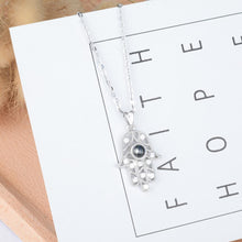 Load image into Gallery viewer, Blue Stone Evil Eye Design Hamsa Hand Silver Necklace - Necklace