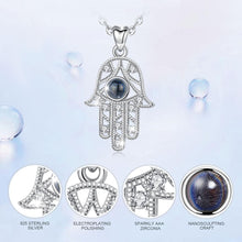 Load image into Gallery viewer, Blue Stone Evil Eye Design Hamsa Hand Silver Necklace - Necklace