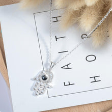 Load image into Gallery viewer, Blue Stone Evil Eye Design Hamsa Hand Silver Necklace - Necklace