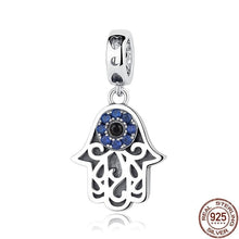 Load image into Gallery viewer, Blue Stone Evil Eye in Hamsa Hand Silver Pendant - Pendant