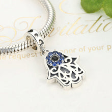 Load image into Gallery viewer, Blue Stone Evil Eye in Hamsa Hand Silver Pendant - Pendant