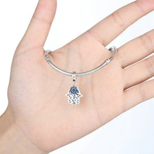 Load image into Gallery viewer, Blue Stone Evil Eye in Hamsa Hand Silver Pendant - Pendant