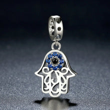 Load image into Gallery viewer, Blue Stone Evil Eye in Hamsa Hand Silver Pendant - Pendant