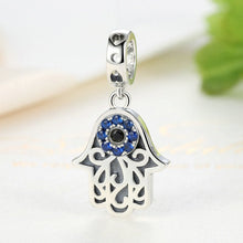 Load image into Gallery viewer, Blue Stone Evil Eye in Hamsa Hand Silver Pendant - Pendant
