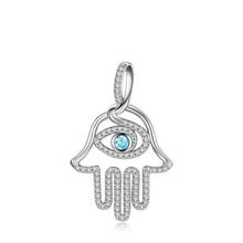 Load image into Gallery viewer, Blue Stone Evil Eye in Hamsa Hand Silver Pendant and Necklace - NecklaceOnly Pendant
