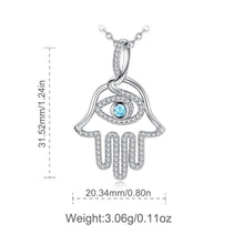 Load image into Gallery viewer, Blue Stone Evil Eye in Hamsa Hand Silver Pendant and Necklace - NecklacePendant and Chain