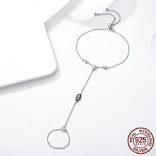 Load image into Gallery viewer, Blue Stone Evil Eye Silver Hand Chain Bracelet - Bracelet