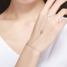 Load image into Gallery viewer, Blue Stone Evil Eye Silver Hand Chain Bracelet - Bracelet