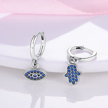 Load image into Gallery viewer, Blue Stone Hamsa Hand and Evil Eye Combination Earrings - Earrings