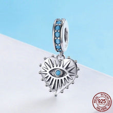 Load image into Gallery viewer, Blue Stone Heart Shaped Evil Eye Silver Pendant - Pendant